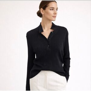 Totême Moscow Ribbed Knit Long Sleeve Top Black Size M Minimalist